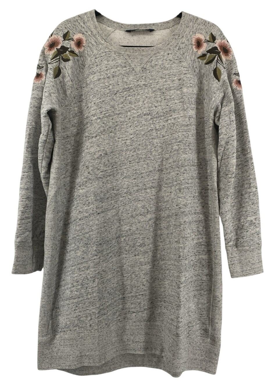 Abercrombie & Fitch Sweatshirt Dress Gray Floral Embroidered Boho Lounge L